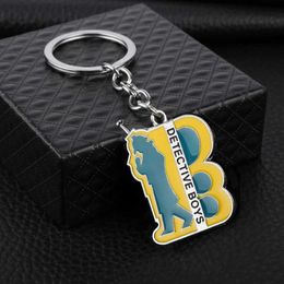 Keychains Lanyards Anime Detective Conan Keychain Mens Cartoon Character Pendant Car Keyring Hanging Accessories Creative Keyholder Jewellery Fans Gift Q240403