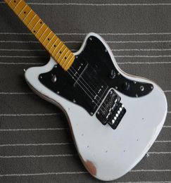 Custom Shop Fano Alt De Facto JM6 White Relic Electric Guitar Floyd Rose Tremolo Bridge Black P90 Pickuos Black Pickguard9934039