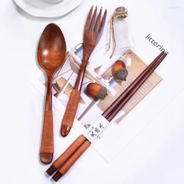 Spoons Wooden Spoon Knife Chopsticks Cutlery Set Reusable Flatware Kitchen Tableware Utensil Household Office Camping Travelling