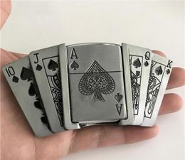 Retail New Spades 10JQKA Playing Cards Kerosene Lighter Cowboys Belt Buckle With Metal Men Belt Accessories Fit 4cm Wide Belt233u25937212