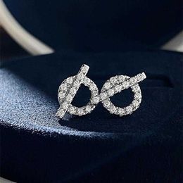 Light Luxury Designer Earrings Version H Pig Nose Plated with 18k White Gold Full Diamond Q Letter Earrings With Logo