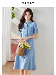 Party Dresses Vimly Midi Denim Shirt Dress Women 2024 Elegant Fashion Short Sleeve Botton Down Holiday Summer Woman Clothing 70725