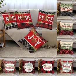 Pillow Merry Christmas Case Multiple Pieces Free Collocation Letters Black And Red Plaid Peach Velvet Printed Sofa Cover