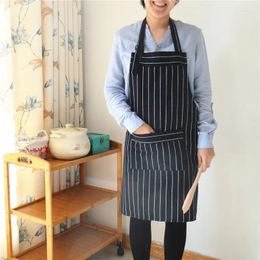 Baking Tools 68x78cm Adult Apron For Home Kitchen Cooking Clening Tool Adjustable Straps Black White Striped Cotton Linen Fabric