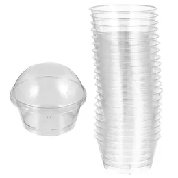 Disposable Cups Straws 1 Set 20 Pcs Plastic Pudding Round Cake (Transparent)