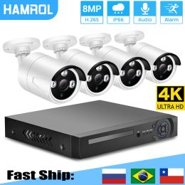 System HAMROL 4K/4MP POE NVR Kit 48V POE Waterproof Outdoor Camera 2.8MM Wide Angle Motion Detection H.265 POE CCTV Security System