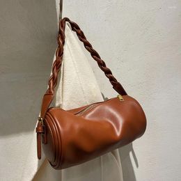 Shoulder Bags Fashion Flower Hand-held Cylinder Bag One Hand-carried Commuter 2024 Solid Colour Diagonal Pillow Women