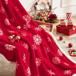 Blankets Snowflake Red Christmas Throw Blanket Fuzzy Fluffy Cozy Flannel Plush Microfiber For Couch Bed Sofa 50X 60"