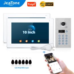 Doorbells Jeatone WiFi Video Intercom 2Pcs 10Inches Touch Screen Monitors with Wired RFID Code Keypad Doorbell Intercoms for The Apartment