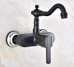 Bathroom Sink Faucets Black Oil Rubbed Bronze Kitchen Faucet Wall Mounted Single Handle Basin Cold And Mixer Tap Lnf843