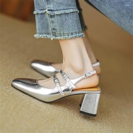 Sandals Summer Mary Jane Shoes Square Toe High Heels Cover Back Strap Roman For Women Split Leather