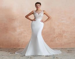 M36373 Graceful Bateau Neckline Sheath Chiffon Illusion Wedding Dress Lace Applique Court Train Affordable Wedding Gowns vestidos 3553520
