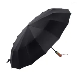 Umbrellas Windproof 16 Bone Business Umbrella For Men Fully Automatic Wooden Handle Large Folding Waterproof Sunshade Luxury