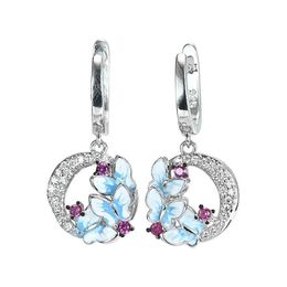 Dangle Chandelier Women 925 Sier Delicate Enamel Blue Butterfly Drop Earrings Party Giftdangle Delivery Jewelry Dhjvu