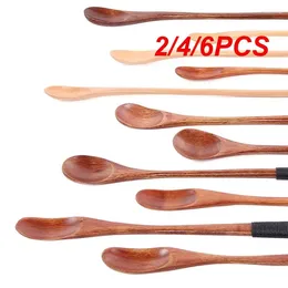 Coffee Scoops 2/4/6PCS Long Handle Spoon Creative Solid Wood Tableware Stir Stick Milk Tea Honey Wooden Spoons Tool