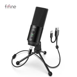 Microphones Fifine 192khz/24bit Usb&typec Microphone with Mute Button Gain Control Condenser Pc Mic for Cardioid Studio Recordingk683a