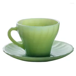 Mugs European Simple Jade Porcelain Glass Coffee Cup Household Ladies Belt Handle High-End Tea Drinking Set
