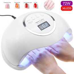 Dryers 72W NEW 5 Plus UV Lamp LED Nail Lamp Nail Dryer For All Gels Polish Sun Light Lampa Led Manicure Infrared Sensing Timer Smart