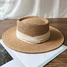 Wide Brim Hats Bucket Hats 2024 Summer Hat for Women Men Panama Straw Hats Travel Beach Sun Hat Wide Brim Fedora Jazz Hat UV Protection Female Holiday Hats 240407