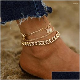 Anklets Female Summer Gold Color for Women Butterfly Mtilayer Chain Ankle Bracelets Girls on Leg Beach Jewelry Drop Delivery d Dh6u4