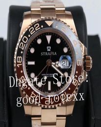 Luxury Rose Gold 904L Steel Watch Mens GM Factory Automatic ETA 2836 Black Brown Bezel Cerachrom Men Chnr Master Pepsi Watches2402765