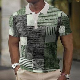 Men's Casual Shirts Male Summer Plaid Shirt Button Up Lapel Top Gradient Graphic Prints Turndown Outdoor Street Short Sleeve Camisas De
