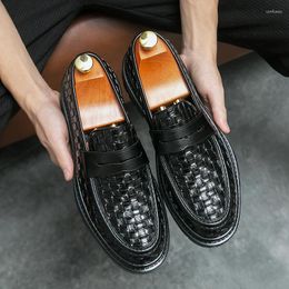 Casual Shoes Black And Brown Woven Tape Loafers Men Slip-On Classic Style Leather Thick Sole High Quality Moccasin