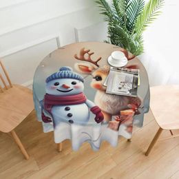 Table Cloth So Sweet This Little Reindeer With The Friend Snowman Tablecloth 60in Round 152cm Wrinkle Resistant Home Decor Festive