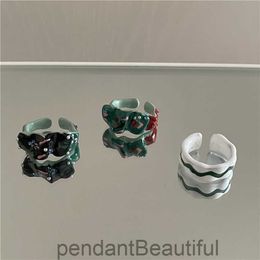 French INS Drip Oil Coloured Plant and Flower Pattern Ring with Multi Colour Gold Foil Unique Design Open Ring for Women