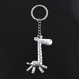 Keychains Lanyards New Keychain 66x36mm Running Giraffe Bronze Silver Pendant DIY Mens Car Bracelet Jewellery Gift Q240403