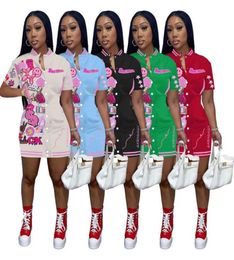 Designer Baseball Dress Womens Casual Dresses Summer Printed Short Sleeve Button Active Skirt Sportswear Outfits9516562