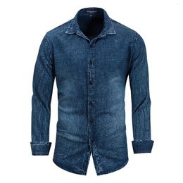 Men's Casual Shirts Long-sleeved Solid Denim Shirt Fashion Brand Classic Retro Slim Jeans Army Spring And Autumn Tops