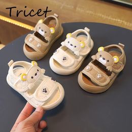 Summer Cartoon Bear Kids Casual Shoes PU Hook Loop Baby Boys Girls Sandals Non Slip Barefoot Soft Children Beach 240402