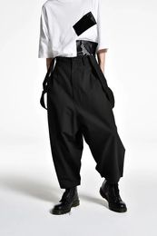 Mens spring and autumn wide leg pants overalls loose mens casual large size suspenders Japanese Yamamoto wind 240401
