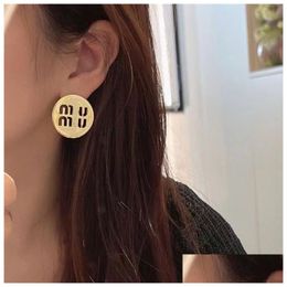 Stud Big Version Mi Round Gold Lettering Hollow Vintage French High Sense Earrings Female Japanese And Korean Sier Drop Delivery Jew Dhnor