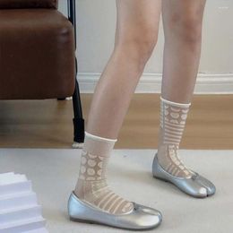 Women Socks Elastic Gothic Cosplay Stripe Dots Two Toe College Style JK Calf Glass Silk Hosiery Split