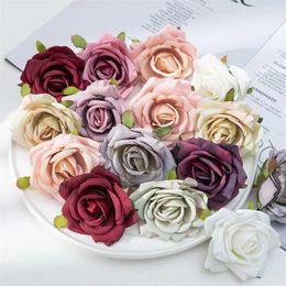 Decorative Flowers 10 Pcs White Silk Rose Artificial Flower Heads Scrapbooking For Home Wedding Birthday Decoration Fake