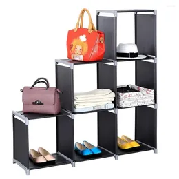 Hooks 3 Tier Plastic Storage Closet Organizer Shelf 6 Cube Cabinet Bookcase Black