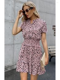 Casual Dresses Summer Dress Women Leopard Black Ruffle Mini Buttons Ladies Fashion Elegant Short Sleeve Party 2024