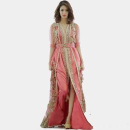 Dresses 2020 New pink dress Morocco Turkey robes high quality long sleeve clothes fabric in dubai islamic robes evening dresses Vestido De