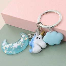 Keychains Lanyards Lovely Colorful Starfish Keychain Moon Unicorn Cloud Key Ring Heart Sweet Candy Baby Chain Couple Gifts DIY Handmade Jewelry Q240403