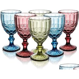 Wine Glasses Wholesale 300Ml 10Oz Vintage Pattern European Style Embossed Stained Lamp Thick Goblets For Party Wedding Jy08 Drop Deliv Dhmao