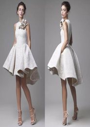 2016 Lace Wedding Dress Krikor Jabotian Jewel Sleeveless High Low Wedding Dresses Short ALine Beach Bridal Gowns With Flower6644180