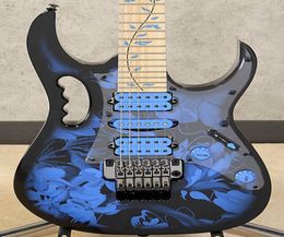 Handwork BFP Blue Flower Pattern Steve Vai 7V Electric Guitar 5PC Neck Tree of Life inlay Floyd Rose Tremolo Locking Nut Blac8104493