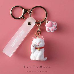 Keychains Lanyards Cute Cat Keychain Creative Claw Girl Ins Korean Exquisite Keyring Pendant Bag Accessories Phone Charm Gift Q240403