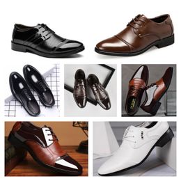 2024 Top Designer Multi style leather men's black casual shoes, large-sized business dress pointed tie up wedding shoe