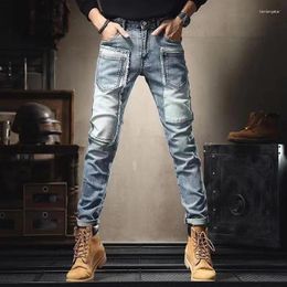 Men's Jeans 2024 Spring/Summer Fashion Trend Casual Personalized Multi Pocket Slim Fit Small Feet Pants Elastic