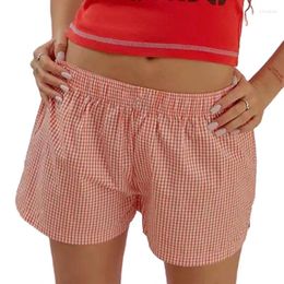 Women's Shorts Y2K Plaid Print Loose Women Summer Elastic Waist Casual Wide Leg Boyshort 2000s Retro Lounge Pyjamas Homewear Pants