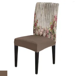 Chair Covers Wood Grain Flower Retro Cover Set Kitchen Dining Stretch Spandex Seat Slipcover For Banquet Wedding Party