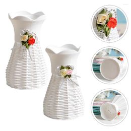 Vases 2 Pcs Vase Decor Flower Holder Plastic Ornaments Desktop Decoration Weave Container Pot Household